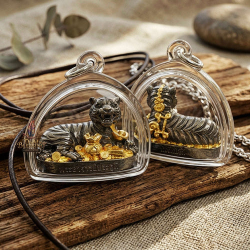Tiger Pendant Thai Amulet Protection talisman good luck charm spiritual jewelry Sovereign Abundance & Endless Wealth Flow Suea Kin Mai Sin Thai Blessing Co By RURUECHA