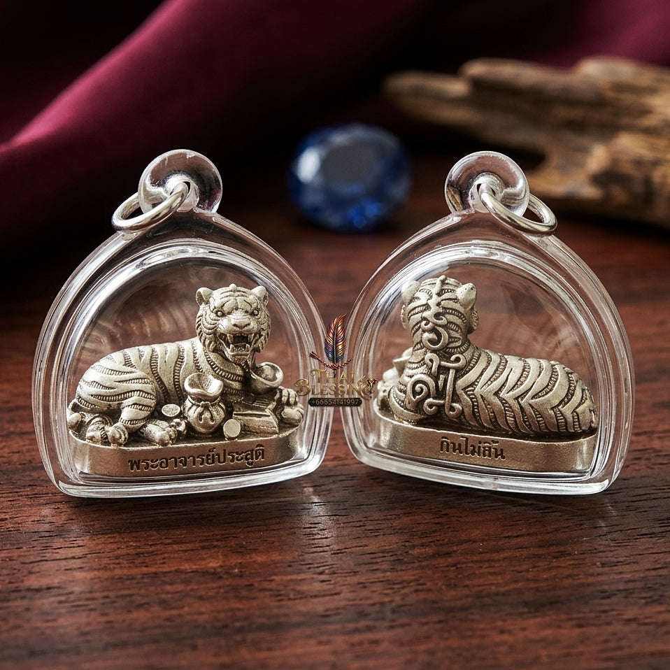 Tiger Pendant Thai Amulet Protection talisman good luck charm spiritual jewelry Sovereign Abundance & Endless Wealth Flow Suea Kin Mai Sin Thai Blessing Co By RURUECHA