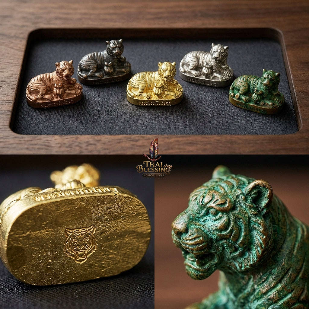 Tiger Pendant Thai Amulet Protection talisman good luck charm spiritual jewelry Sovereign Abundance & Endless Wealth Flow Suea Kin Mai Sin Thai Blessing Co By RURUECHA