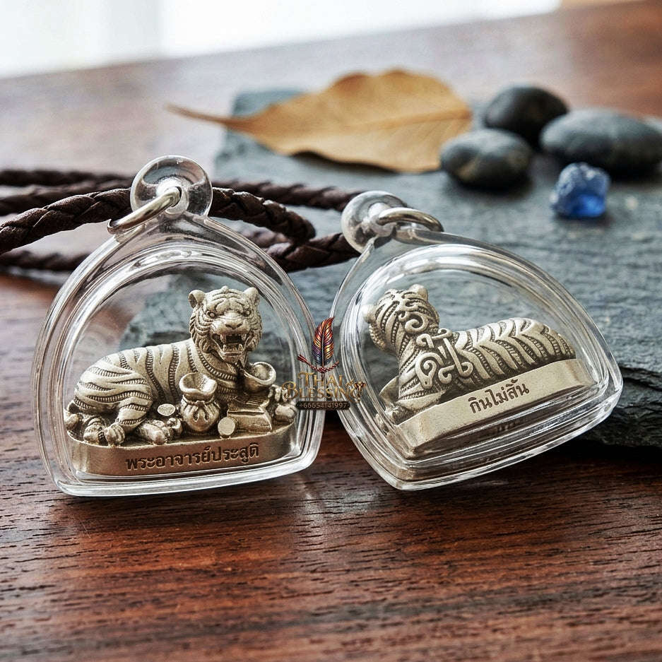 Tiger Pendant Thai Amulet Protection talisman good luck charm spiritual jewelry Sovereign Abundance & Endless Wealth Flow Suea Kin Mai Sin Thai Blessing Co By RURUECHA