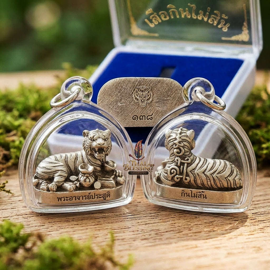 Tiger Pendant Thai Amulet Protection talisman good luck charm spiritual jewelry Sovereign Abundance & Endless Wealth Flow Suea Kin Mai Sin Thai Blessing Co By RURUECHA