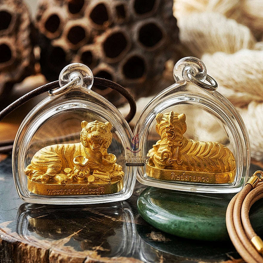 Tiger Pendant Thai Amulet Protection talisman good luck charm spiritual jewelry Sovereign Abundance & Endless Wealth Flow Suea Kin Mai Sin Thai Blessing Co By RURUECHA