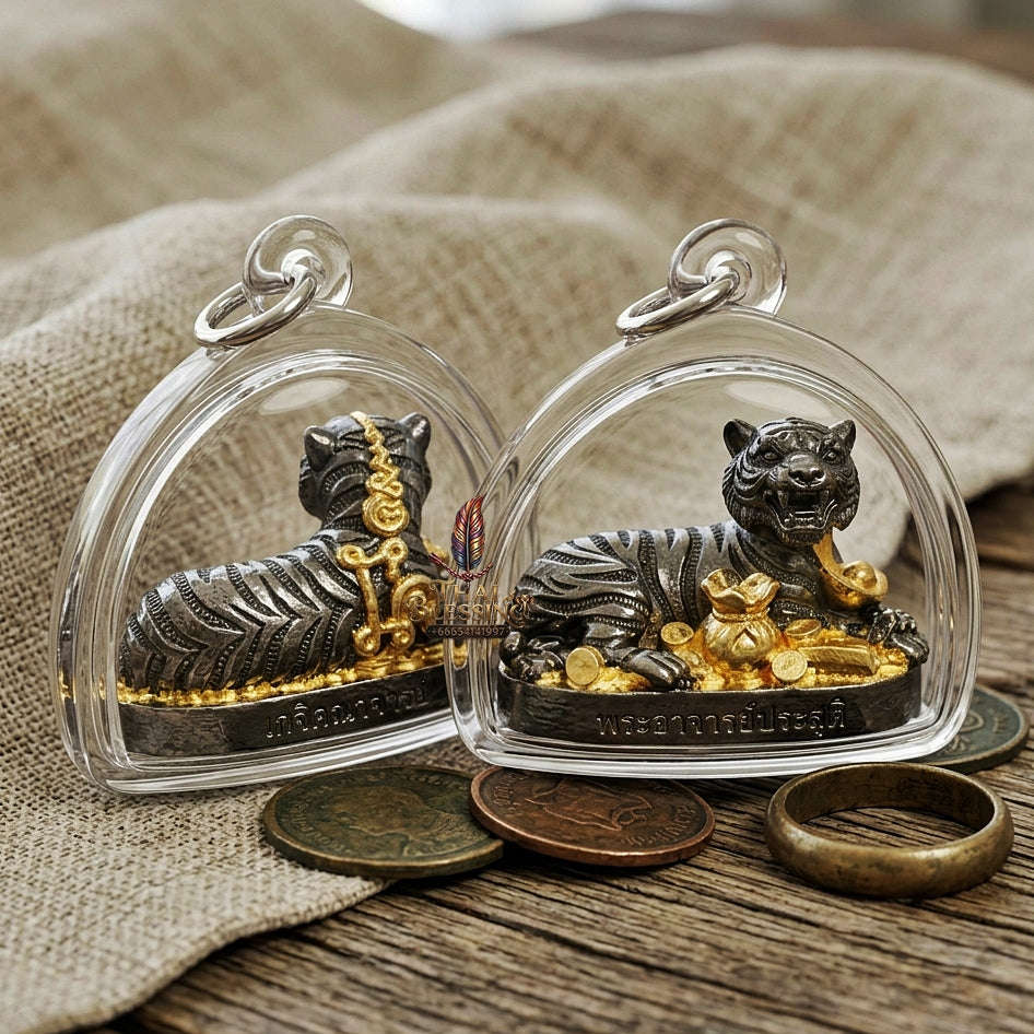 Tiger Pendant Thai Amulet Protection talisman good luck charm spiritual jewelry Sovereign Abundance & Endless Wealth Flow Suea Kin Mai Sin Thai Blessing Co By RURUECHA