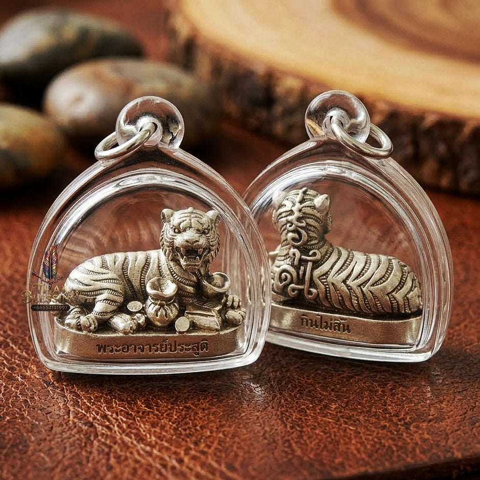 Tiger Pendant Thai Amulet Protection talisman good luck charm spiritual jewelry Sovereign Abundance & Endless Wealth Flow Suea Kin Mai Sin Thai Blessing Co By RURUECHA
