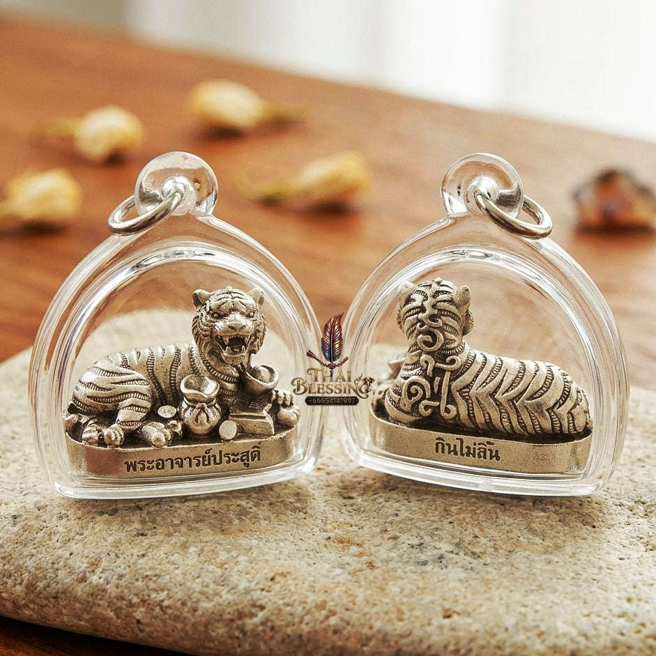 Tiger Pendant Thai Amulet Protection talisman good luck charm spiritual jewelry Sovereign Abundance & Endless Wealth Flow Suea Kin Mai Sin Thai Blessing Co By RURUECHA