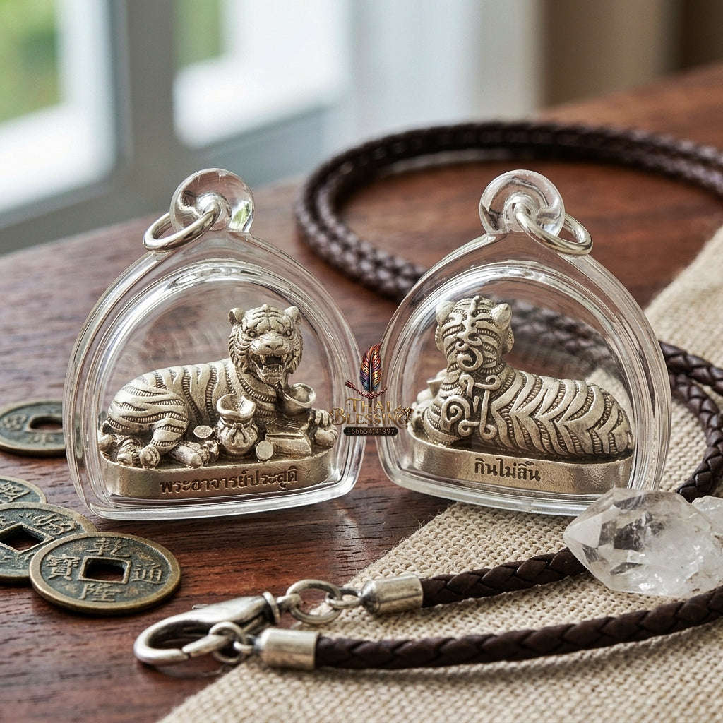 Tiger Pendant Thai Amulet Protection talisman good luck charm spiritual jewelry Sovereign Abundance & Endless Wealth Flow Suea Kin Mai Sin Thai Blessing Co By RURUECHA