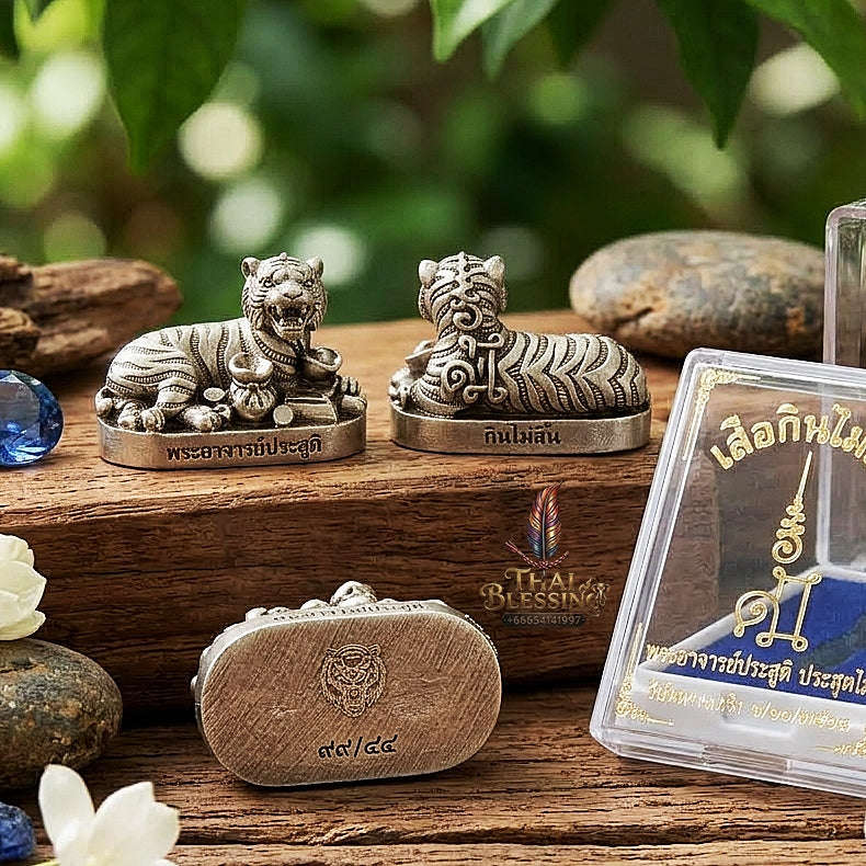 Tiger Pendant Thai Amulet Protection talisman good luck charm spiritual jewelry Sovereign Abundance & Endless Wealth Flow Suea Kin Mai Sin Thai Blessing Co By RURUECHA