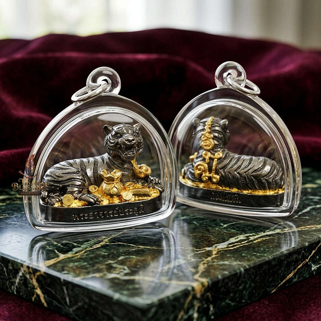 Tiger Pendant Thai Amulet Protection talisman good luck charm spiritual jewelry Sovereign Abundance & Endless Wealth Flow Suea Kin Mai Sin Thai Blessing Co By RURUECHA