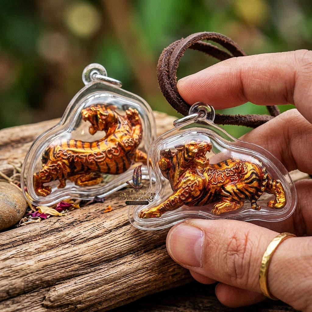 Tiger Pendant Thai Amulet Protection talisman good luck charm spiritual jewelry Sovereign Back-Glancing Tiger Magnetism & Unstoppable Protection Suea Liao Liang Thai Blessing Co By RURUECHA