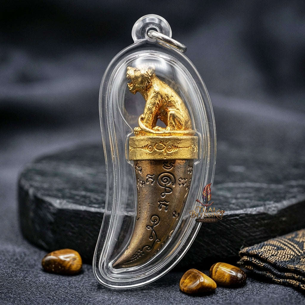 Tiger Pendant Thai Amulet Protection talisman good luck charm spiritual jewelry Sovereign Hypnotic Tiger Spellcraft & Impenetrable Defense Khiao Suea Sakot Phut Tha Khom Thai Blessing Co By RURUECHA