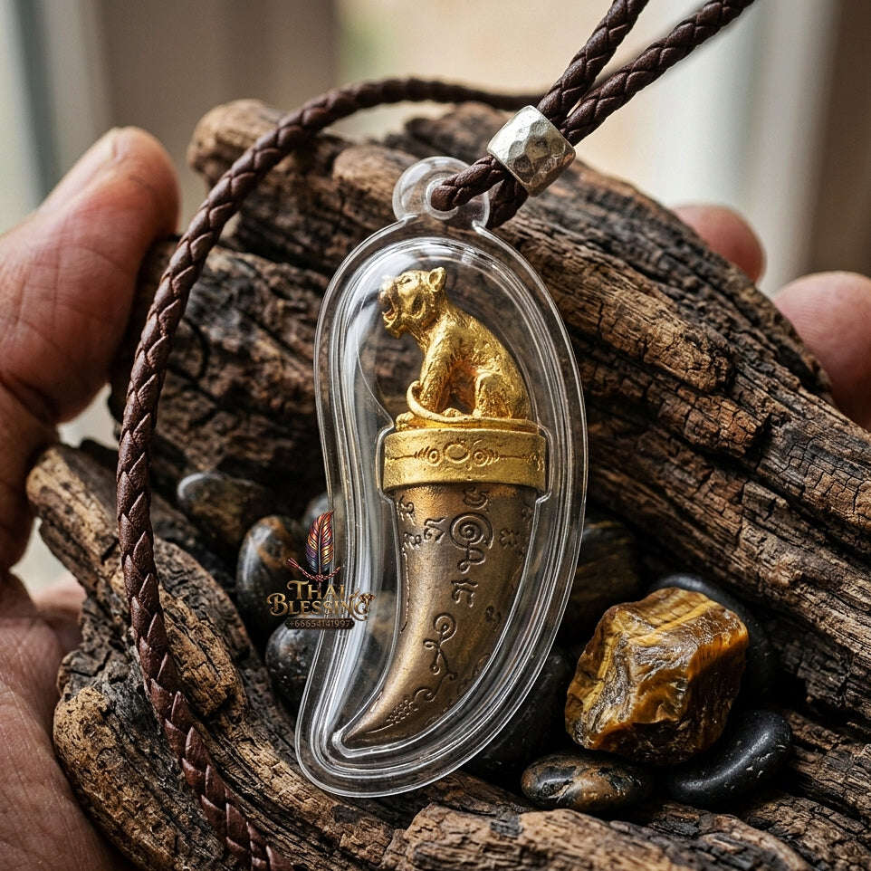 Tiger Pendant Thai Amulet Protection talisman good luck charm spiritual jewelry Sovereign Hypnotic Tiger Spellcraft & Impenetrable Defense Khiao Suea Sakot Phut Tha Khom Thai Blessing Co By RURUECHA
