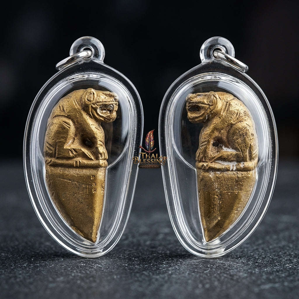 Tiger Pendant Thai Amulet Protection talisman good luck charm spiritual jewelry Sovereign Status Elevation & Impenetrable Defense Khiao Suea Tiger Fang Promotion Edition Thai Blessing Co By RURUECHA