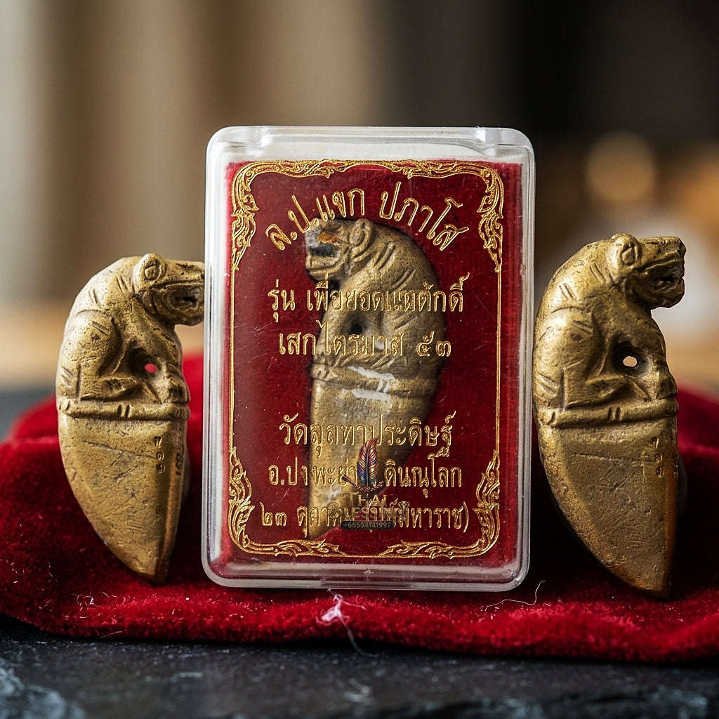 Tiger Pendant Thai Amulet Protection talisman good luck charm spiritual jewelry Sovereign Status Elevation & Impenetrable Defense Khiao Suea Tiger Fang Promotion Edition Thai Blessing Co By RURUECHA
