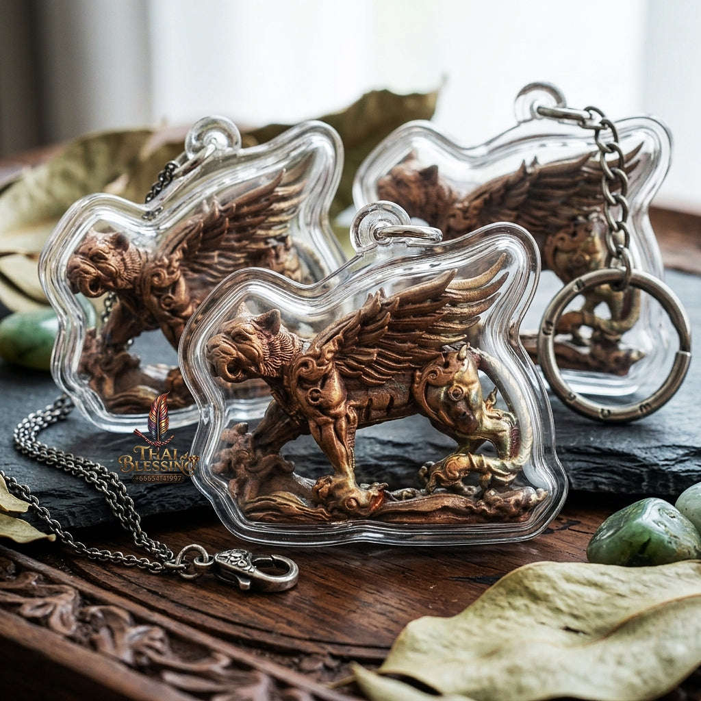 Tiger Pendant Thai Amulet Protection talisman good luck charm spiritual jewelry Sovereign Winged Tiger Dominance & Exponential Success Suea Tit Pik Tiger with Wings Thai Blessing Co By RURUECHA