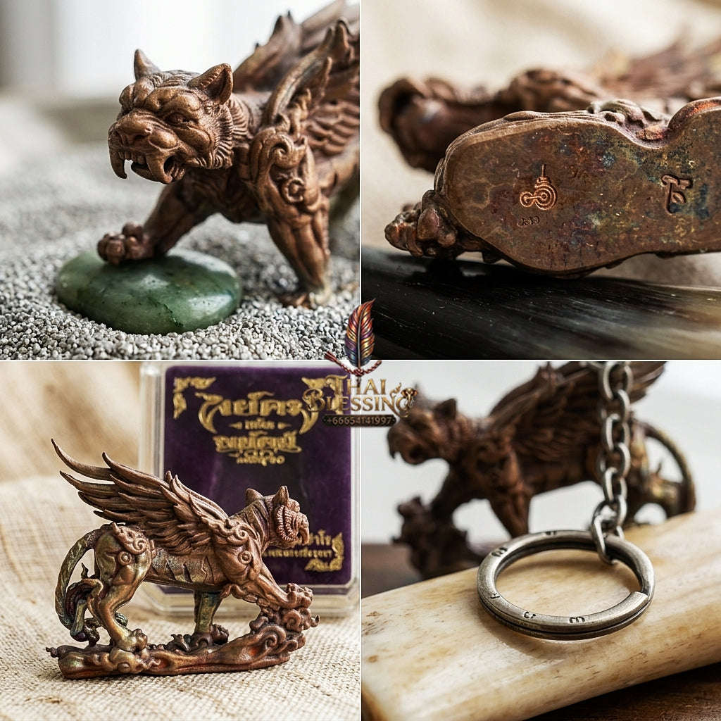 Tiger Pendant Thai Amulet Protection talisman good luck charm spiritual jewelry Sovereign Winged Tiger Dominance & Exponential Success Suea Tit Pik Tiger with Wings Thai Blessing Co By RURUECHA