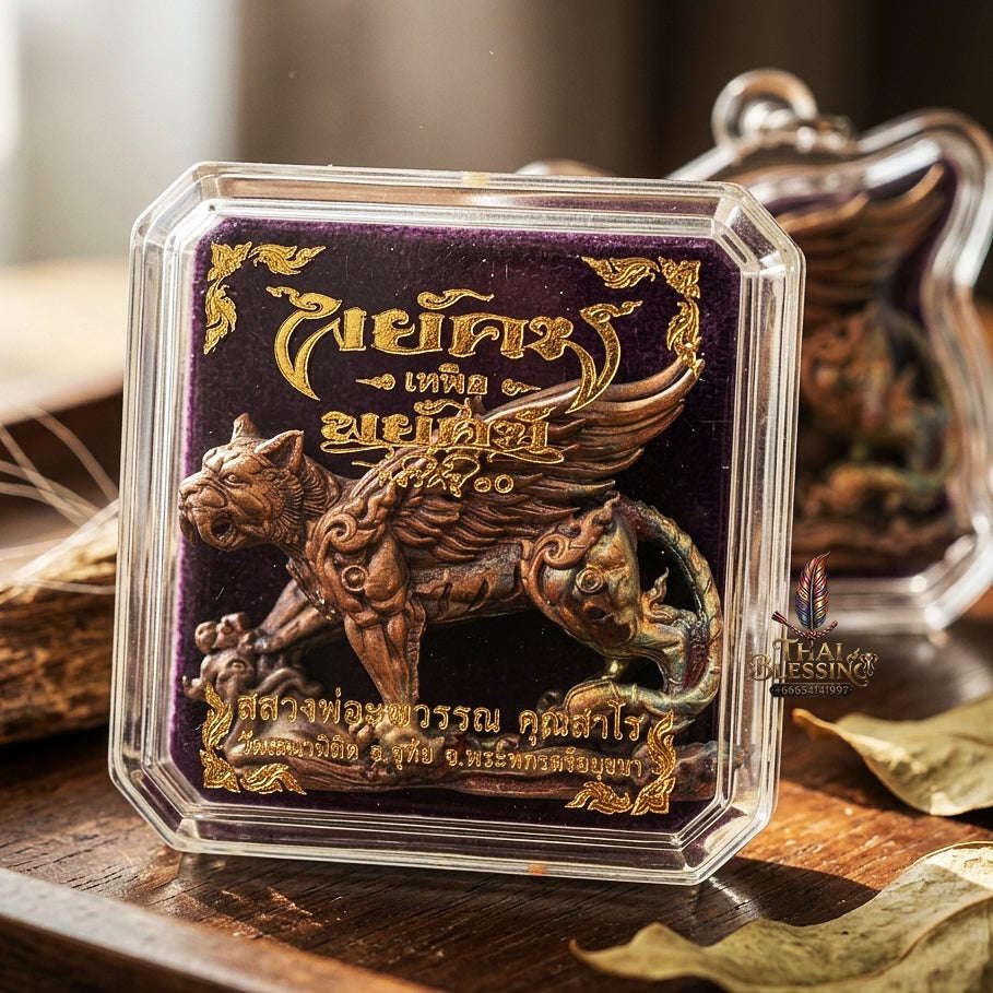 Tiger Pendant Thai Amulet Protection talisman good luck charm spiritual jewelry Sovereign Winged Tiger Dominance & Exponential Success Suea Tit Pik Tiger with Wings Thai Blessing Co By RURUECHA