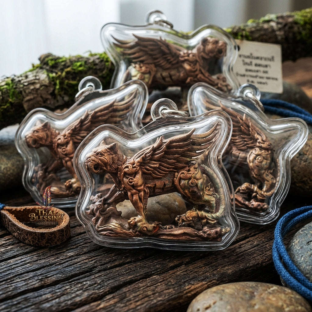 Tiger Pendant Thai Amulet Protection talisman good luck charm spiritual jewelry Sovereign Winged Tiger Dominance & Exponential Success Suea Tit Pik Tiger with Wings Thai Blessing Co By RURUECHA