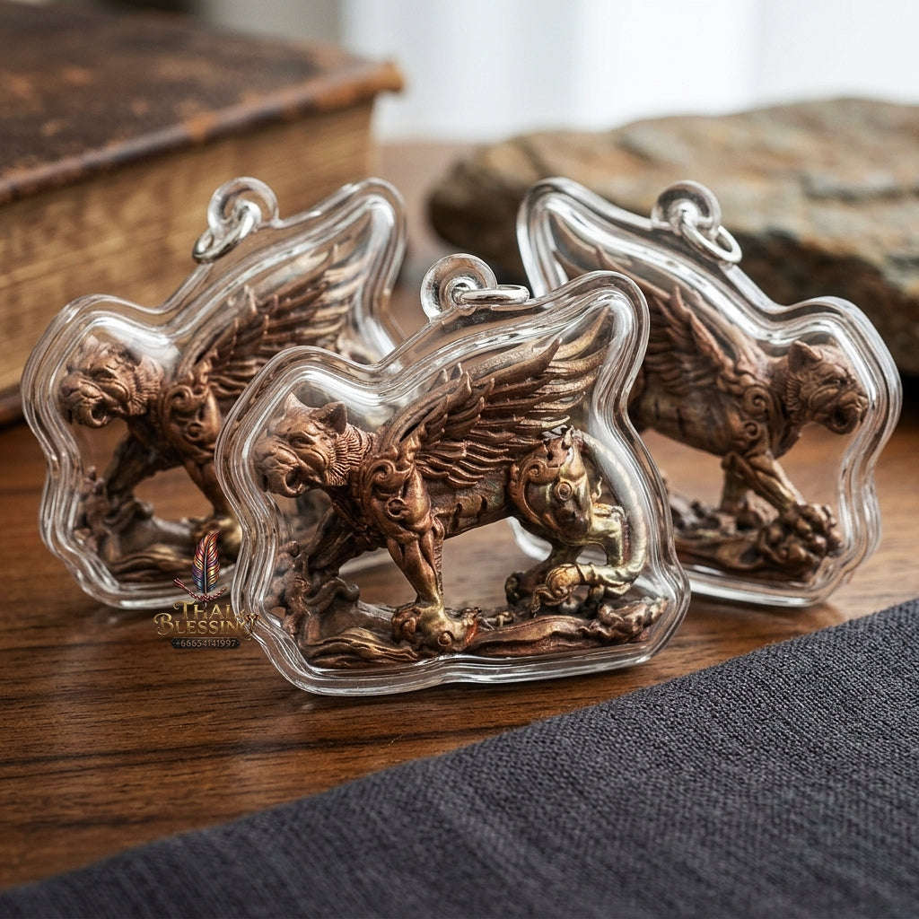 Tiger Pendant Thai Amulet Protection talisman good luck charm spiritual jewelry Sovereign Winged Tiger Dominance & Exponential Success Suea Tit Pik Tiger with Wings Thai Blessing Co By RURUECHA