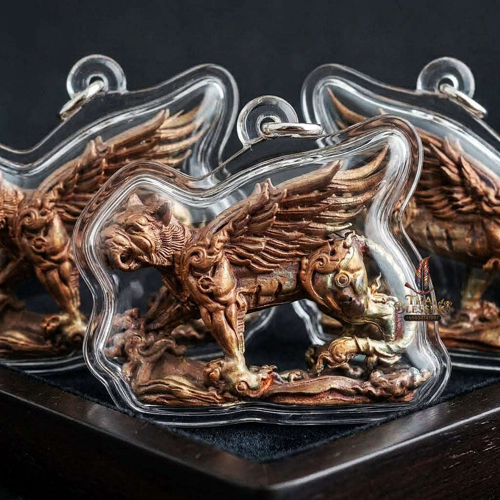 Tiger Pendant Thai Amulet Protection talisman good luck charm spiritual jewelry Sovereign Winged Tiger Dominance & Exponential Success Suea Tit Pik Tiger with Wings Thai Blessing Co By RURUECHA