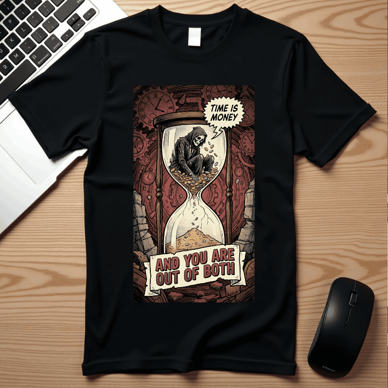 Time Is Money Shirt, Out of Both Grim Reaper Tee, Sarcastic Financial Satire Shirt, Vintage Grunge Hourglass Apparel, Dark Humor Philosophy Gift