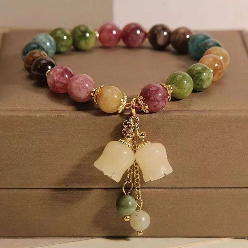 ✨ Tourmaline Crystal Bracelet – Light Luxury Orchid Pendant Beaded Jewelry for Women and Men – Perfect Gift for Elegance and Healing