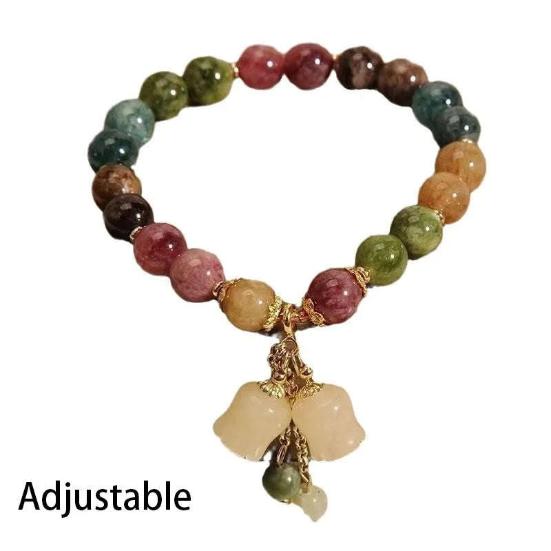 ✨ Tourmaline Crystal Bracelet – Light Luxury Orchid Pendant Beaded Jewelry for Women and Men – Perfect Gift for Elegance and Healing