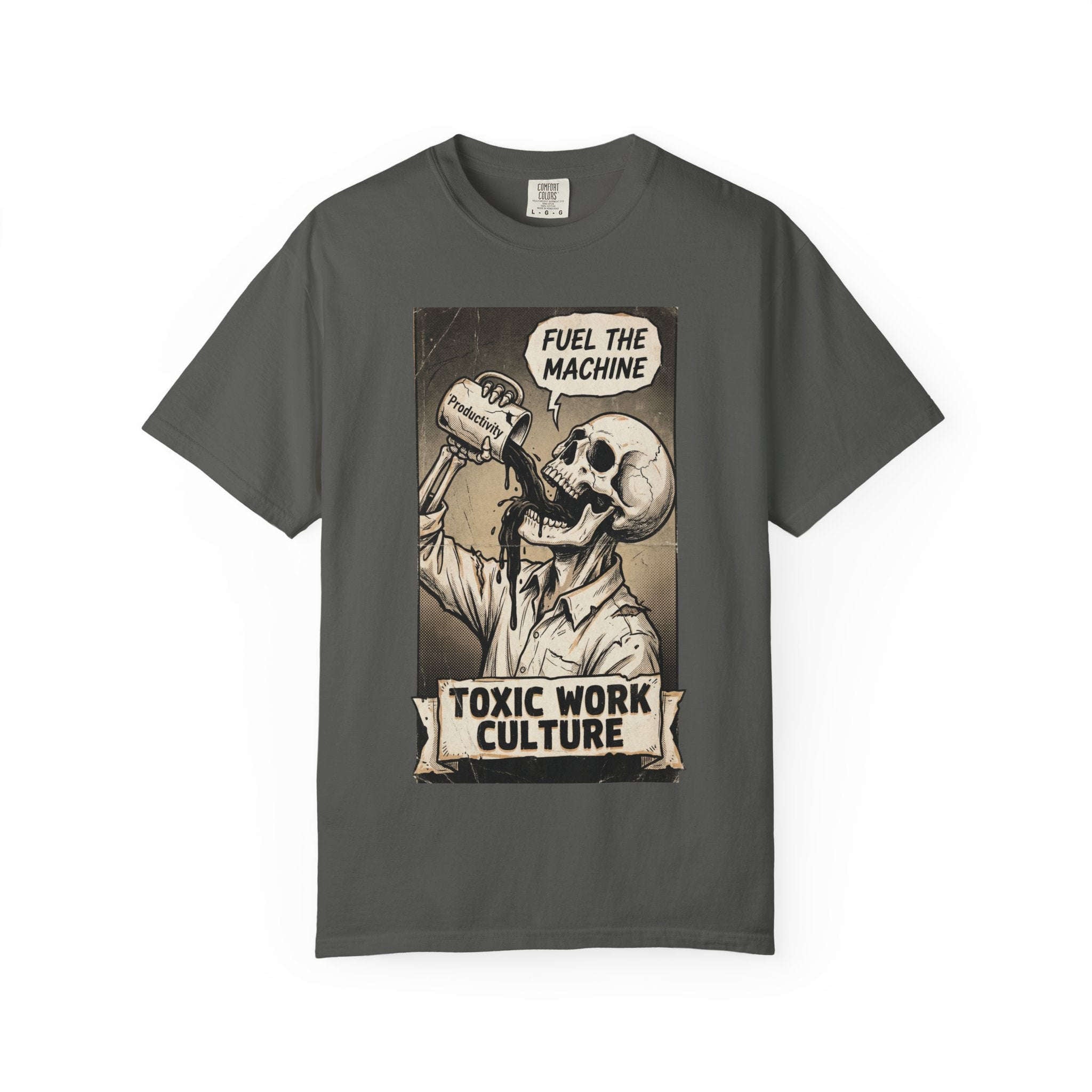 Toxic Work Culture Shirt, Fuel The Machine Skeleton Tee, Productivity Coffee Graphic, Sarcastic Office Worker Gift, Vintage Grunge Streetwear Pepper