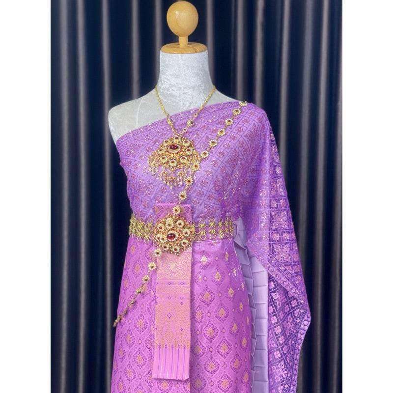 Traditional Thai Wedding Outfit Set in Elegant Purple