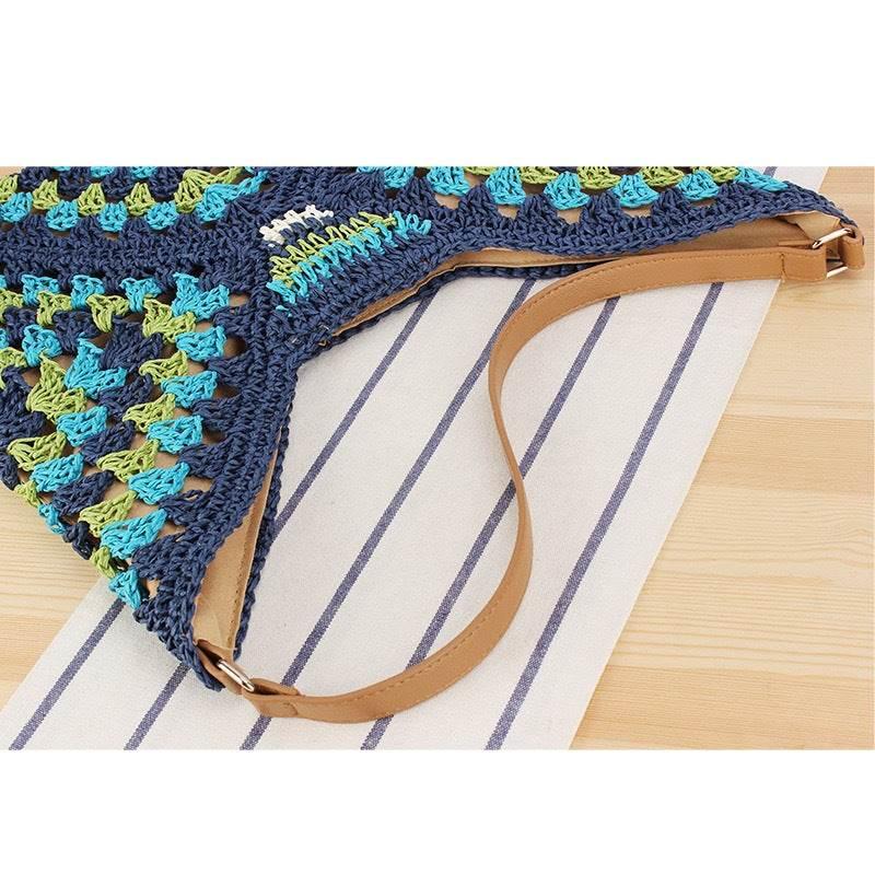 Trapezoid Handwoven Shoulder Bag in Dusty Purple with Leather Strap | Lined Natural Cotton Rope Bag for Women