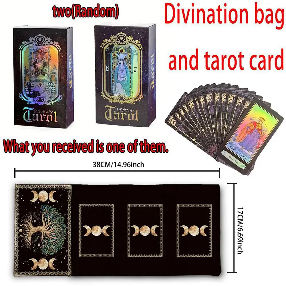 🌟 Tree of Life MoonTarot Storage Pouch & Tarot Cards Set – Elegant Mystical Flowers & Plants Design for Astrological Divination ZBD(102) 2PCS