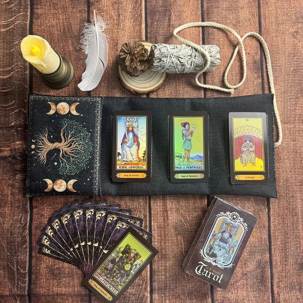 🌟 Tree of Life MoonTarot Storage Pouch & Tarot Cards Set – Elegant Mystical Flowers & Plants Design for Astrological Divination