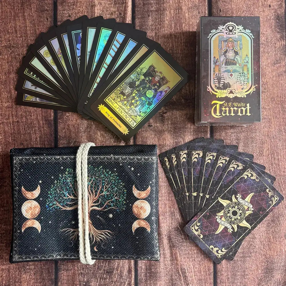 🌟 Tree of Life MoonTarot Storage Pouch & Tarot Cards Set – Elegant Mystical Flowers & Plants Design for Astrological Divination