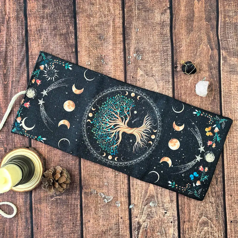 🌟 Tree of Life MoonTarot Storage Pouch & Tarot Cards Set – Elegant Mystical Flowers & Plants Design for Astrological Divination