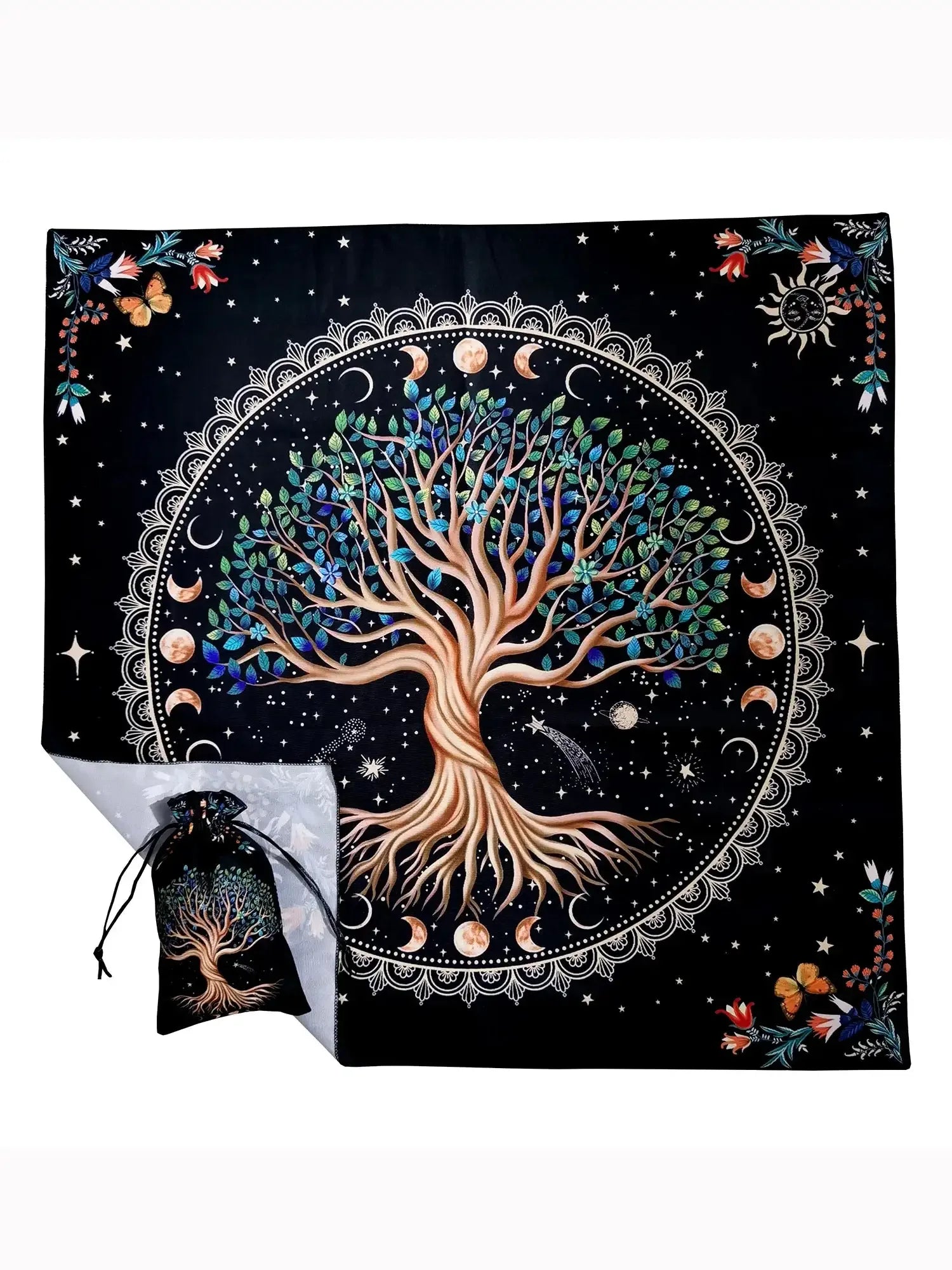 🌳Tree of Life Tarot Tablecloth – Premium 29x29 Inch Velvet Altar Cloth with Mystical Design + Free Tarot Card Bag