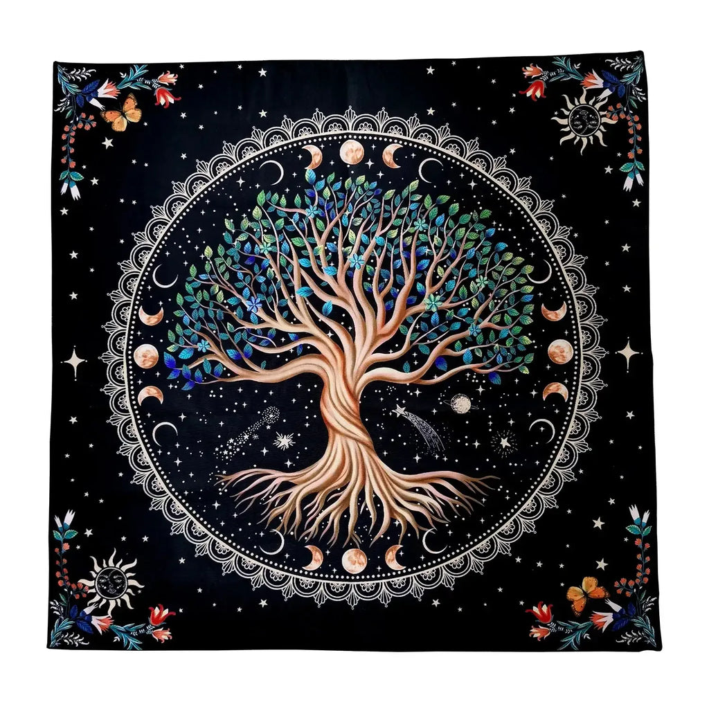 🌳Tree of Life Tarot Tablecloth – Premium 29x29 Inch Velvet Altar Cloth with Mystical Design + Free Tarot Card Bag
