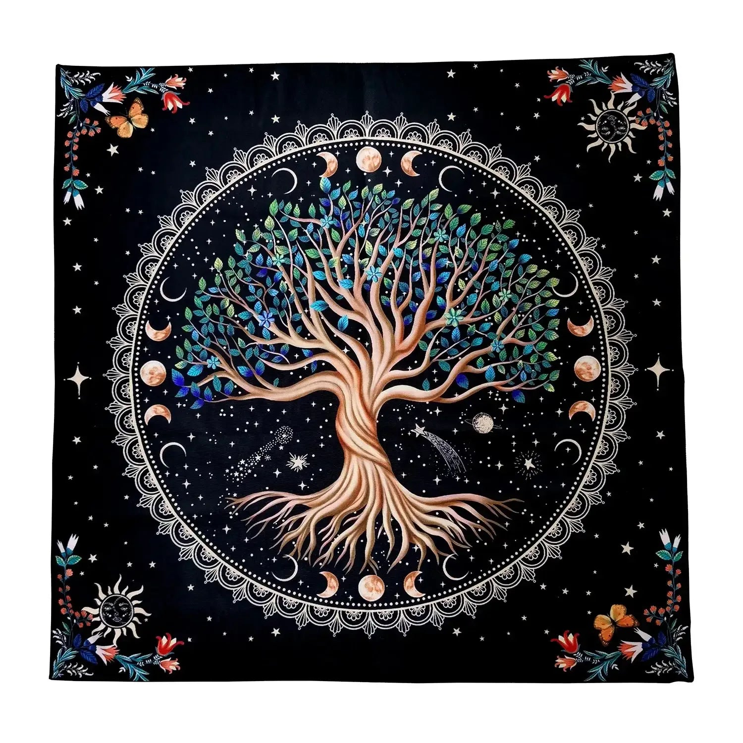 🌳Tree of Life Tarot Tablecloth – Premium 29x29 Inch Velvet Altar Cloth with Mystical Design + Free Tarot Card Bag