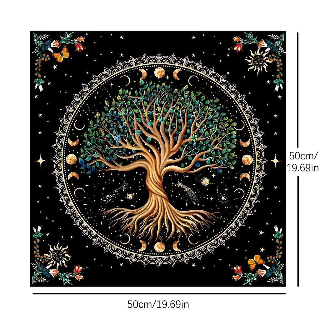 🌳Tree of Life Tarot Tablecloth – Premium 29x29 Inch Velvet Altar Cloth with Mystical Design + Free Tarot Card Bag