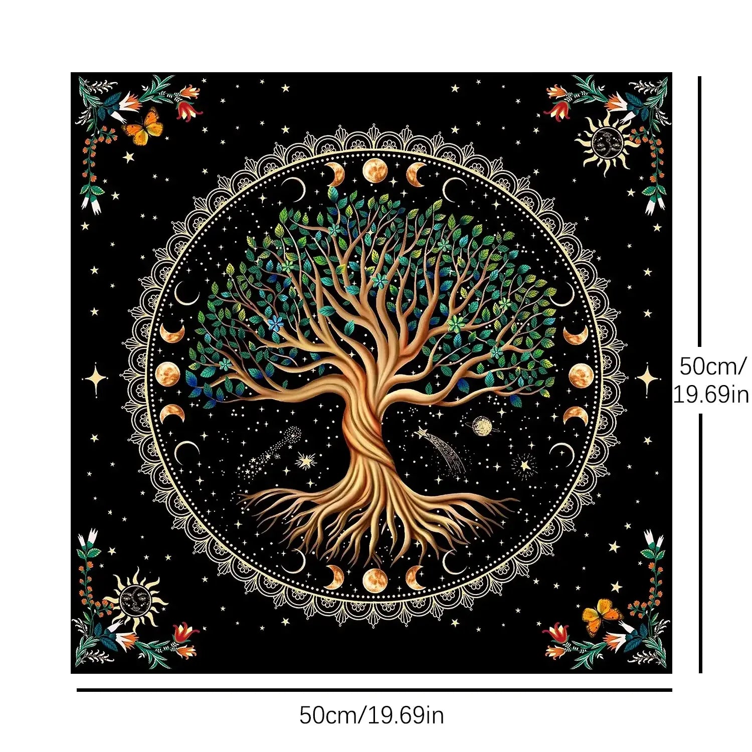 🌳Tree of Life Tarot Tablecloth – Premium 29x29 Inch Velvet Altar Cloth with Mystical Design + Free Tarot Card Bag