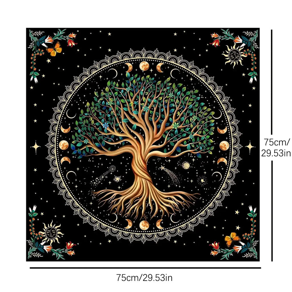 🌳Tree of Life Tarot Tablecloth – Premium 29x29 Inch Velvet Altar Cloth with Mystical Design + Free Tarot Card Bag