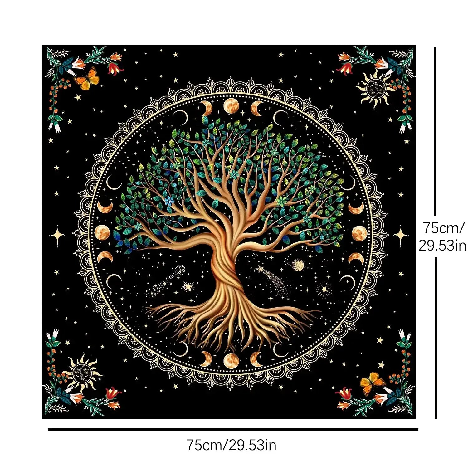 🌳Tree of Life Tarot Tablecloth – Premium 29x29 Inch Velvet Altar Cloth with Mystical Design + Free Tarot Card Bag