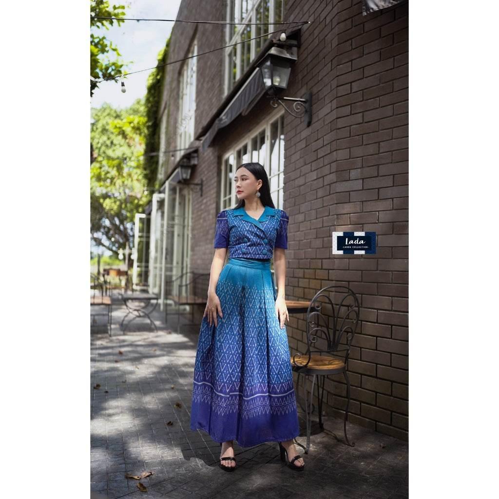 Trendy Cotton Two-Piece Set - Mandarin Collar Top & Pleated Skirt in 3 Colors | Available Separates