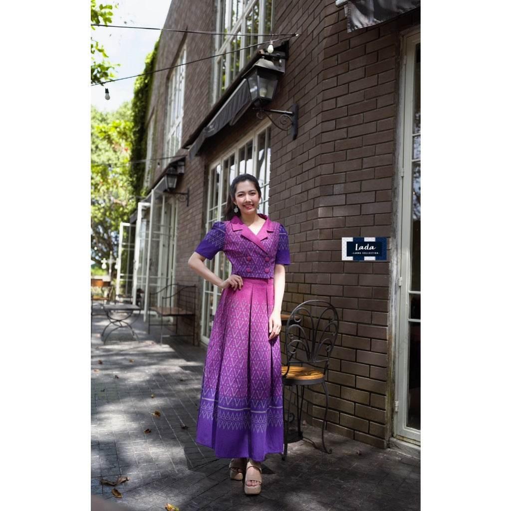 Trendy Cotton Two-Piece Set - Mandarin Collar Top & Pleated Skirt in 3 Colors | Available Separates