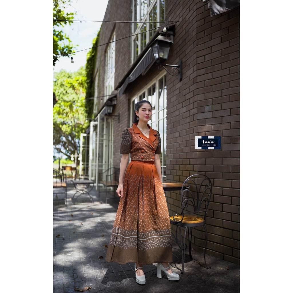 Trendy Cotton Two-Piece Set - Mandarin Collar Top & Pleated Skirt in 3 Colors | Available Separates