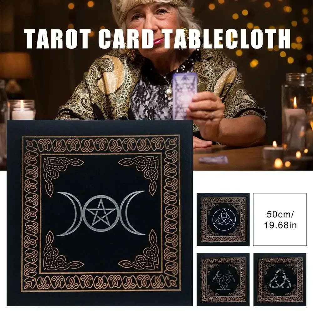 🃏Triple Moon Pentacle Altar Cloth – 0.5×0.5m Velvet Tarot Tablecloth for Divination, Astrology & Board Game Card Spreads