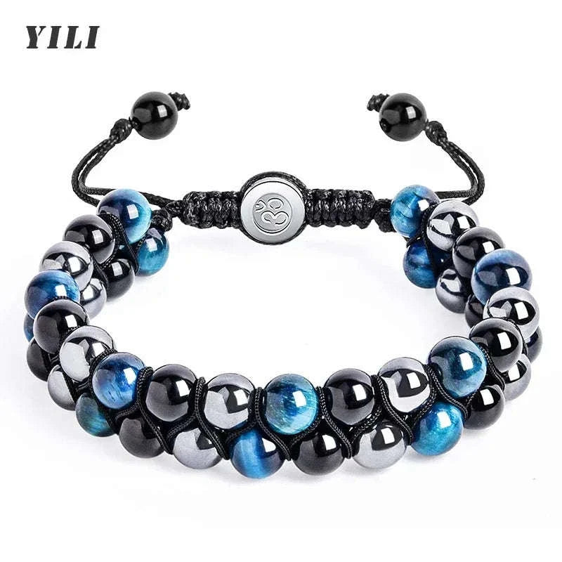 🛡️ Triple Protection Bracelet: Tiger Eye, Black Obsidian & Hematite 8mm Beads – Ultimate Energy Shield, Grounding & Healing Crystal Bangle for Men & Women