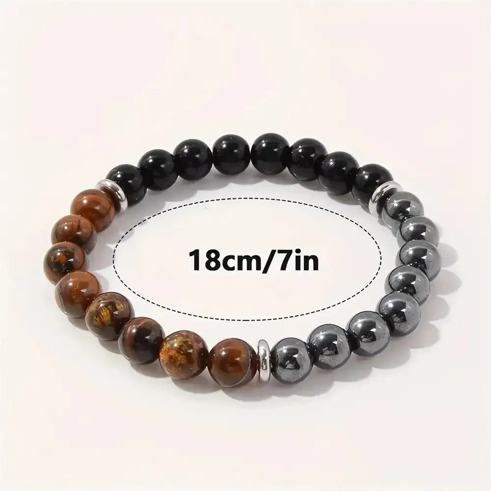 🛡️ Triple Protection Crystal Bracelet – Tiger Eye, Black Obsidian & Hematite | 8mm Round Gemstone Stretch Bracelet for Shielding & Balance