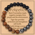 🛡️ Triple Protection Crystal Bracelet – Tiger Eye, Black Obsidian & Hematite | 8mm Round Gemstone Stretch Bracelet for Shielding & Balance 18cm