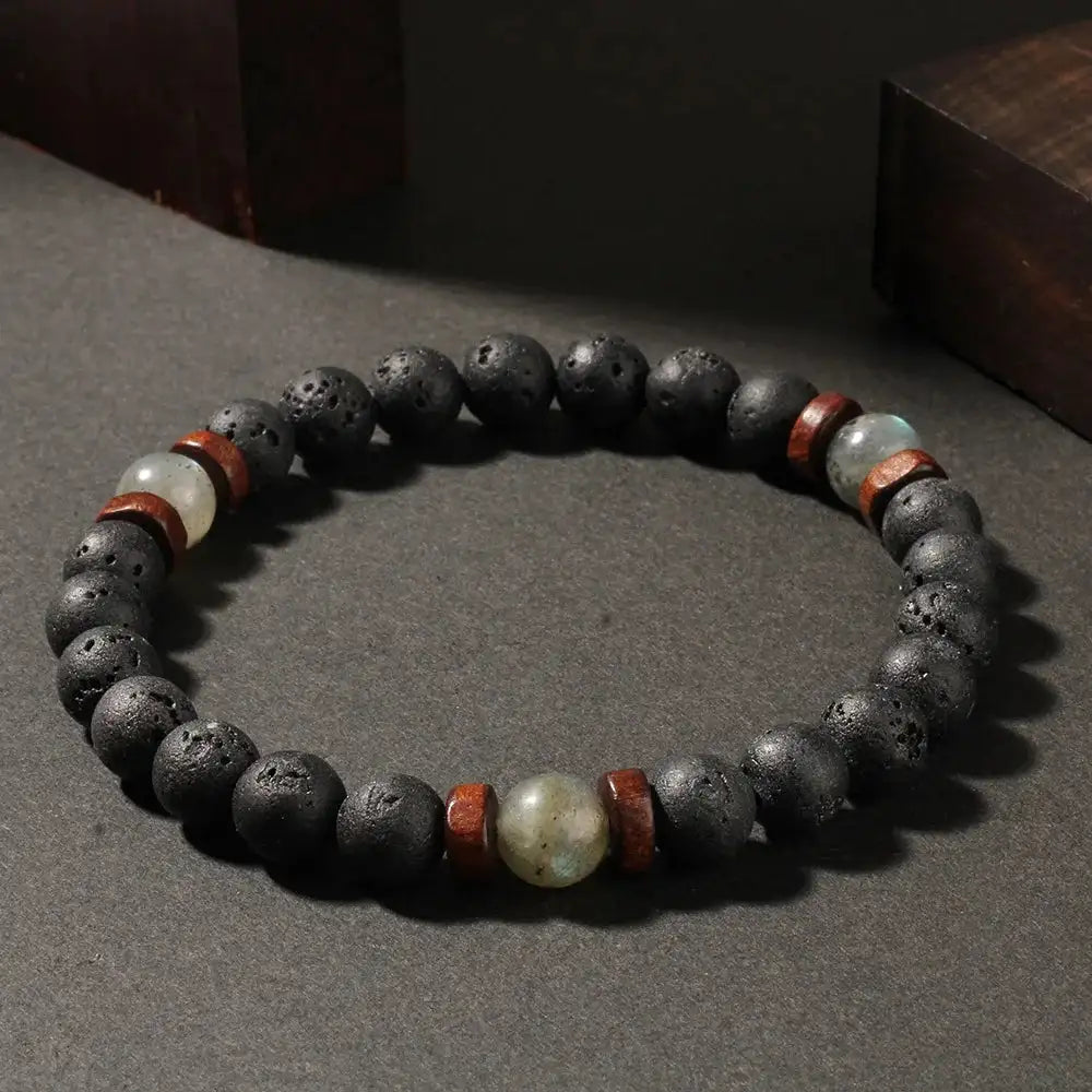 🔥 Triple Protection Energy Bracelet – Natural Volcanic Stone & Moonlight Stone Bangle | Trendy Men’s Jewelry Gift for Husband & Father