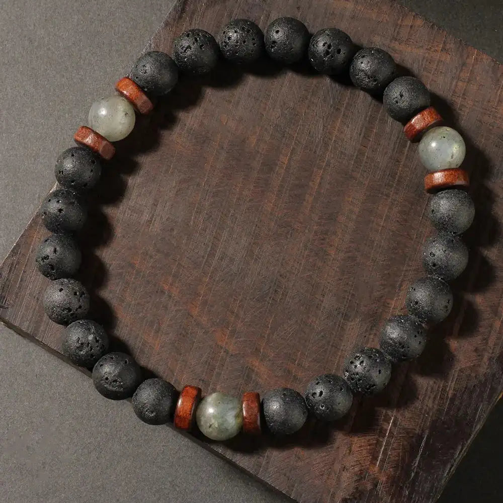 🔥 Triple Protection Energy Bracelet – Natural Volcanic Stone & Moonlight Stone Bangle | Trendy Men’s Jewelry Gift for Husband & Father