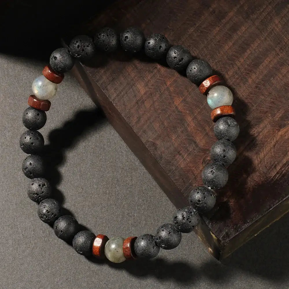 🔥 Triple Protection Energy Bracelet – Natural Volcanic Stone & Moonlight Stone Bangle | Trendy Men’s Jewelry Gift for Husband & Father